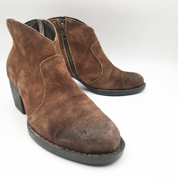 B.O.C. Brown Leather Suede Distressed Western Ankle Boots Booties Womens 7.5 - Picture 1 of 12